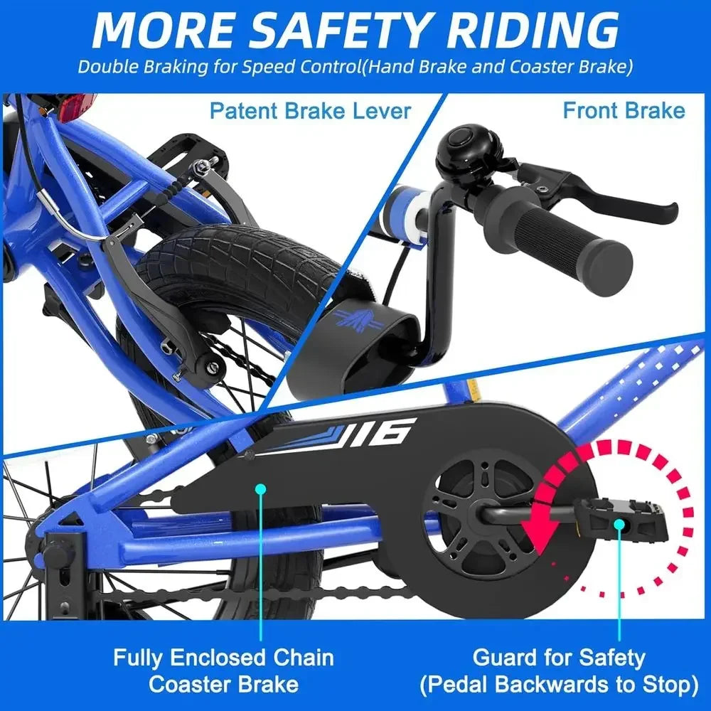 12-14-16 Inch Kids Bike with Training Wheels, Suitable for Boys and Girls Ages 3+, Includes Water Bottle Holder, Lightweight Des
