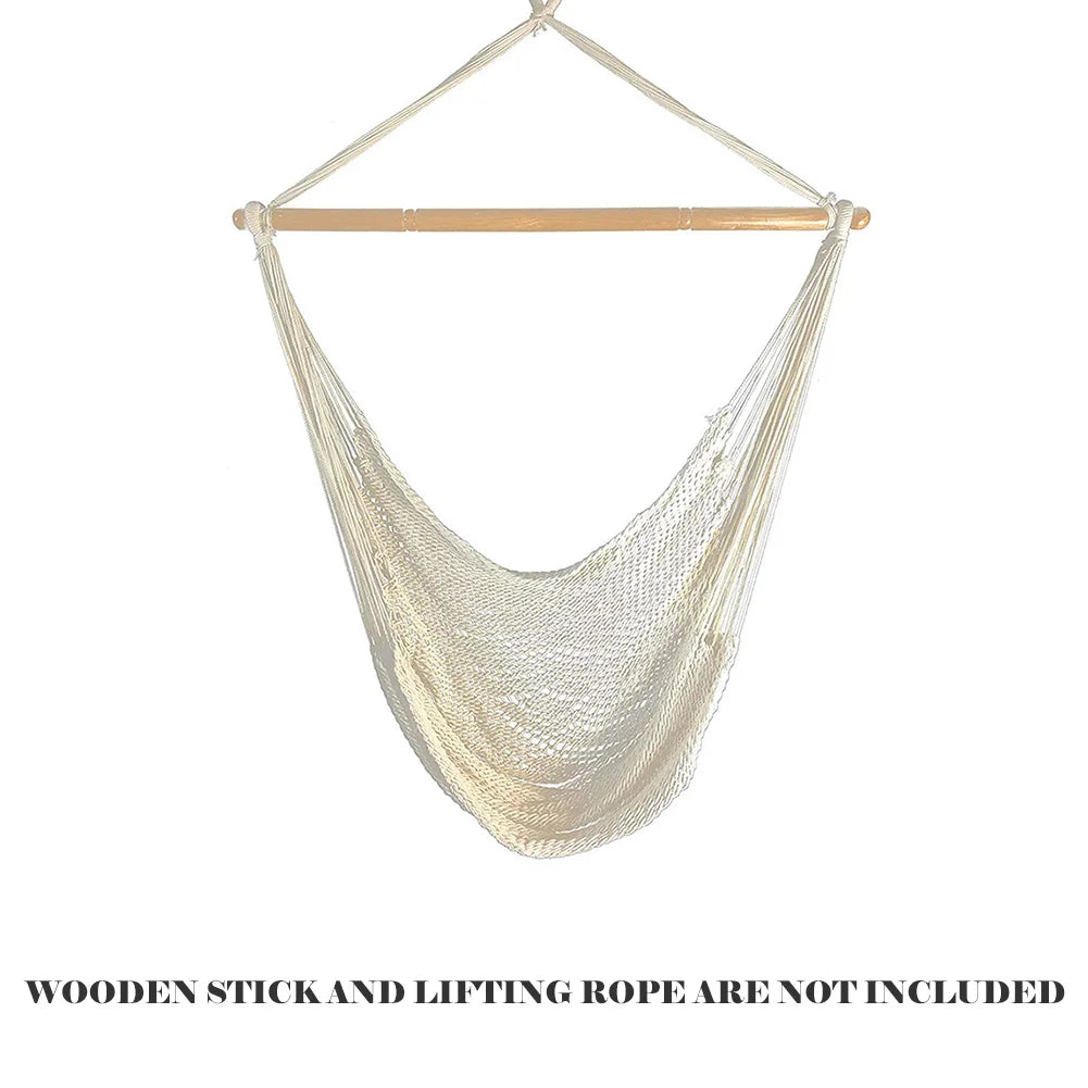 Large Cotton Rope Hammock Chair Natural White Swing Chair Durability for Courtyard Bedroom Necessary Outdoor Courtyard Tool
