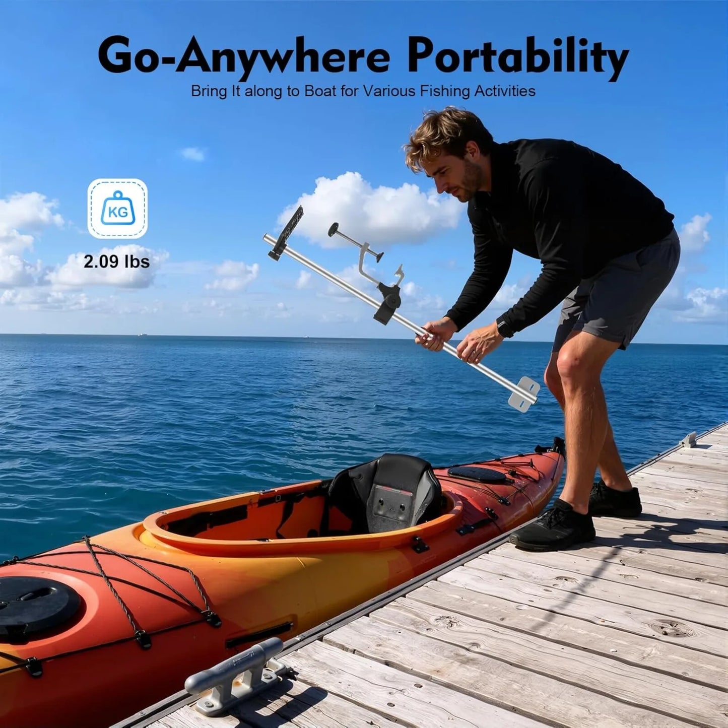 Portable 360° Adjustable Transducer Mount Bracket, Universal Fish Finder Holder for Boat, Canoe & Kayak, 31.5" Height