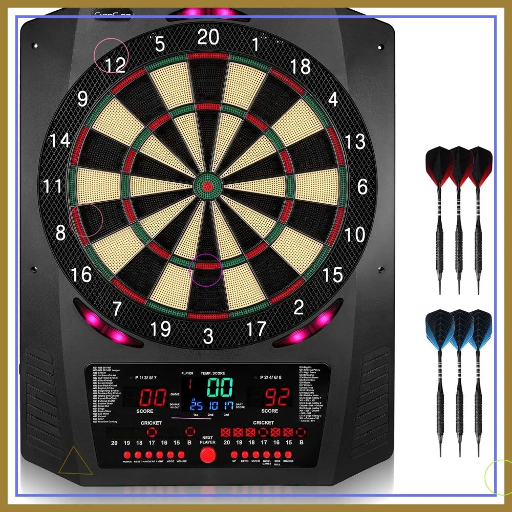 Electronic Dartboard with 45 Games, Voice & Light Effects, 6 Darts & 100 Tips
