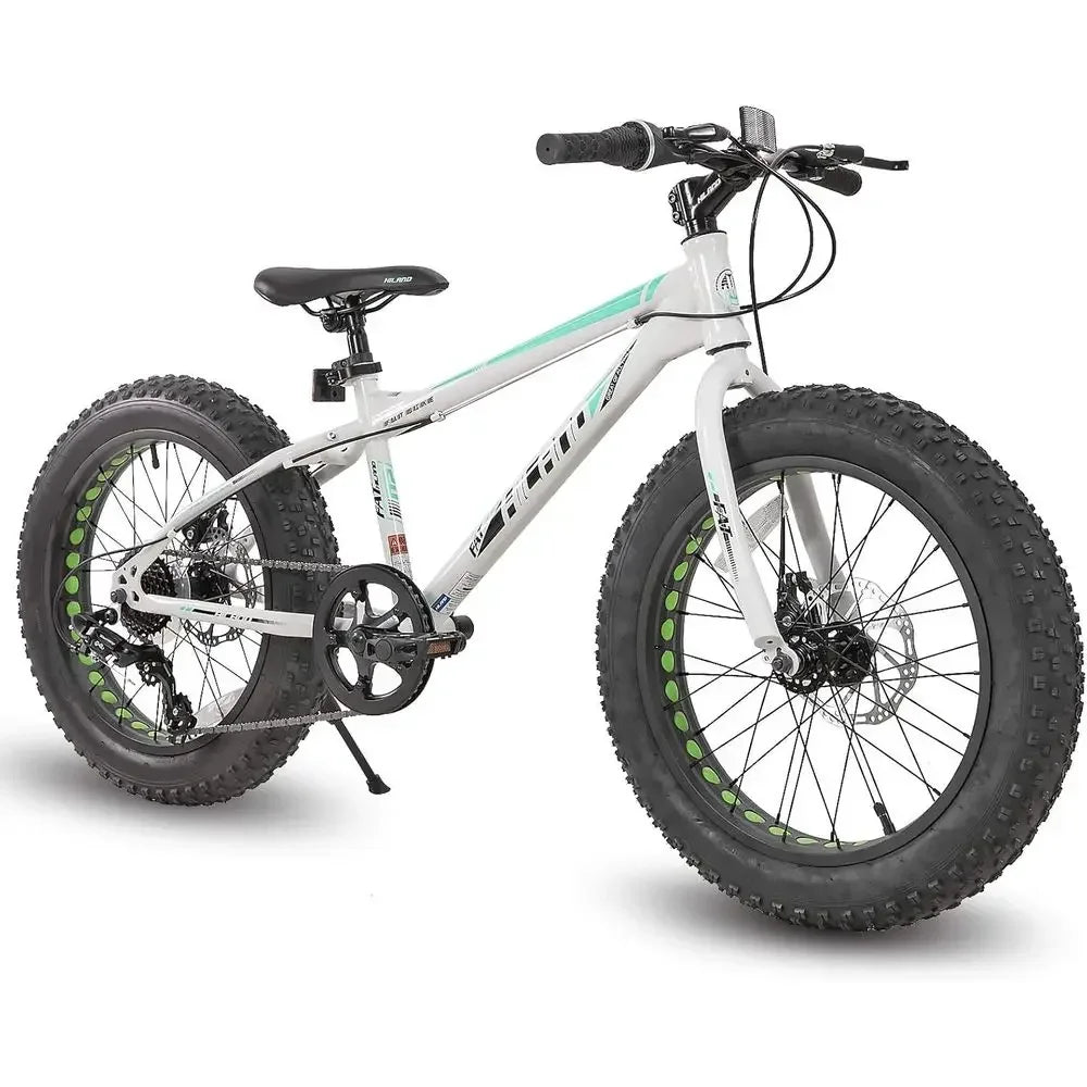 20 Inch 7-Speed Dual-Disc Brake Kids' Mountain Bike for Ages 5+, Suitable for Beach and Trail Riding