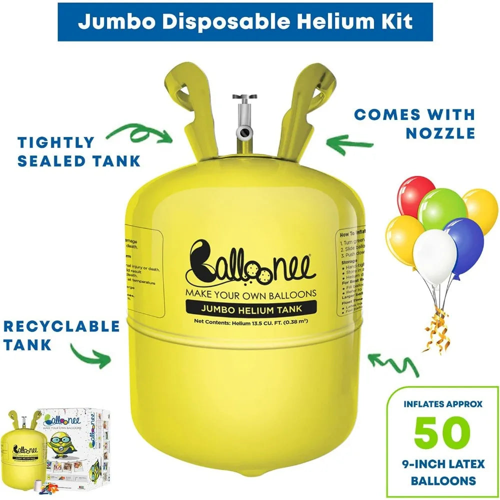 13.5 Cu Ft Jumbo Disposable Helium Party Kit with 50 Assorted Latex Balloons Portable Helium Pump for Home Birthday Wedding Deco