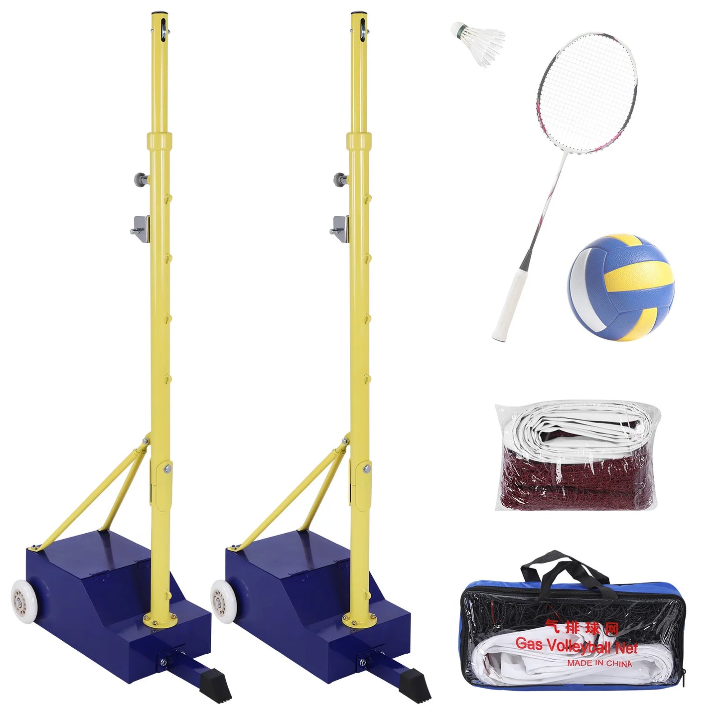 Volleyball Poles Professional Volleyball Net with Wheels & Nets 2 Height Adjustable Settings Suitable For Backyards