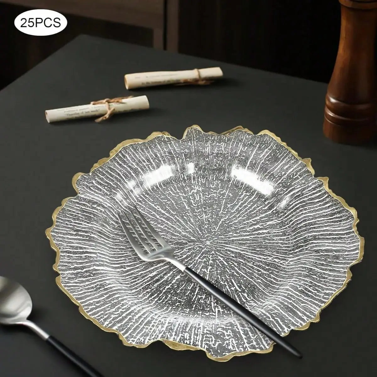 25 Pcs Clear Charger Plates, 13" Plastic Round Reef Textured Rim Charger Plates for Dinner, Wedding, Party, Event Dec