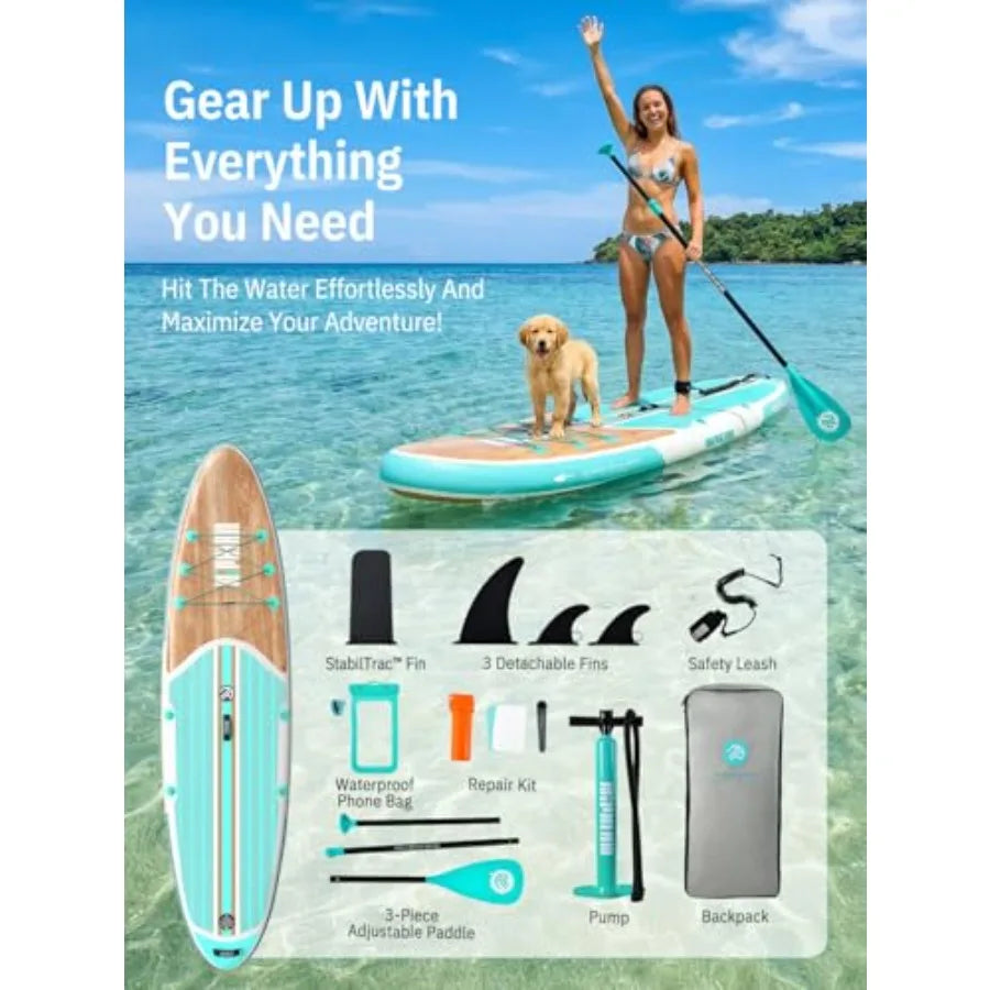 Inflatable Stand Up Paddle Board with SUP Accessories Anti-Slip EVA Deck 10'6'' Inflatable Paddle Boards for Adults Youth of Al