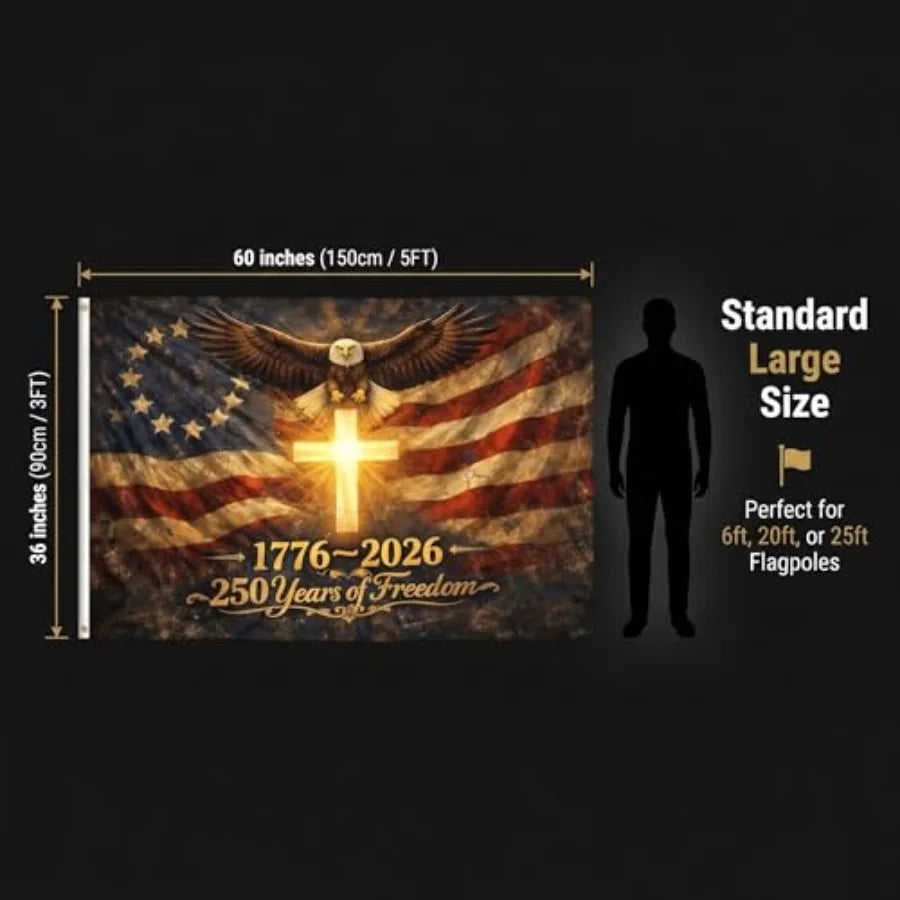 250th Anniversary American Flag Outdoor, Heavy Duty 100D Polyester, Double Sided Fade Resistant with Brass Grommets 1776-2026