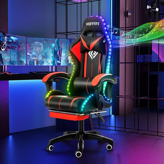 RGB Gaming Chair with Speakers Massage Computer Gaming Chair with LED Lights and Footrest High Back Video Game, Customized
