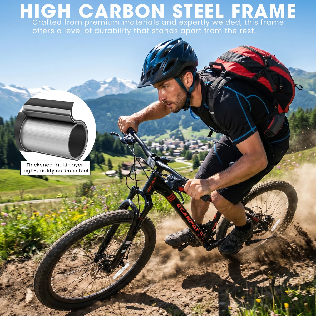 24/26 Inch Mountain Bike, 9-Speed Mountain Bicycle with Front Suspension and Dual Disc Brakes, Carbon Steel Frame MTB Bike for Teenagers Adult Men Women