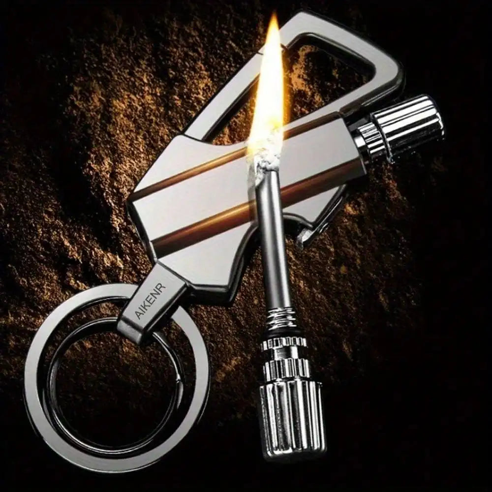 Reusable Lighter 1 Pack With Keychain Bottle Opener, Waterproof Permanent Flint Fire Starter, Portable Outdoor Survival Ignition Tool, Refillable Fuel Design For Reliable Use, Sturdy Durable Build For Camping Hiking Backpacki