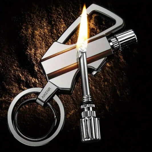 Reusable Lighter 1 Pack With Keychain Bottle Opener, Waterproof Permanent Flint Fire Starter, Portable Outdoor Survival Ignition Tool, Refillable Fuel Design For Reliable Use, Sturdy Durable Build For Camping Hiking Backpacki