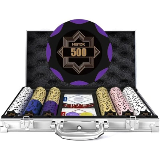 300-Piece Clay Poker Chips Set 14g Heavyweight Clay Composite with Denominations - Professional Casino Grade Texas Holdem Kit w