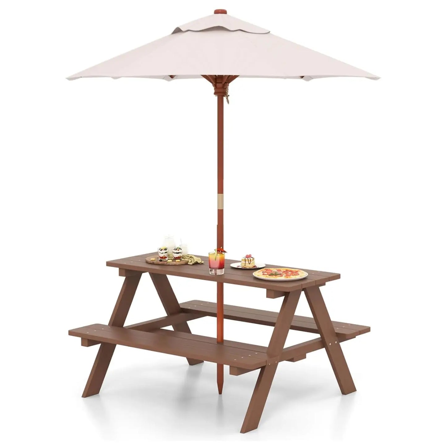 Wooden Kids Picnic Table & Bench Set with Umbrella Outdoor Patio Garden 214x107x48cm, Customized