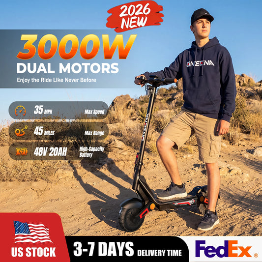 3000W Foldable Adult Dual Motor Electric Scooter - Top Speed 35 Miles, Range 45 Miles, Foldable Off Road/Commuter Electric Scooter with 10 Inch Road Tires, Dual Shock Absorber