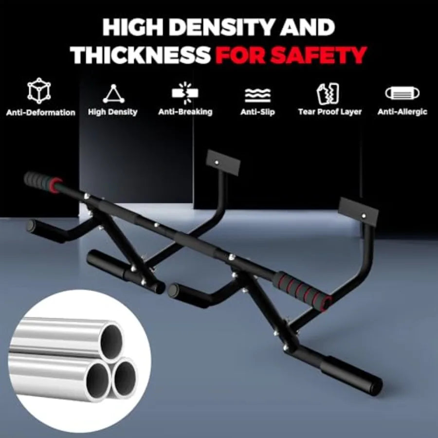 2025 Upgrade Multi-Grip Pull Up Bar for Doorway - Heavy Duty 460 lbs Chin-Up Bar in Black for Home Gym Exercise on Al
