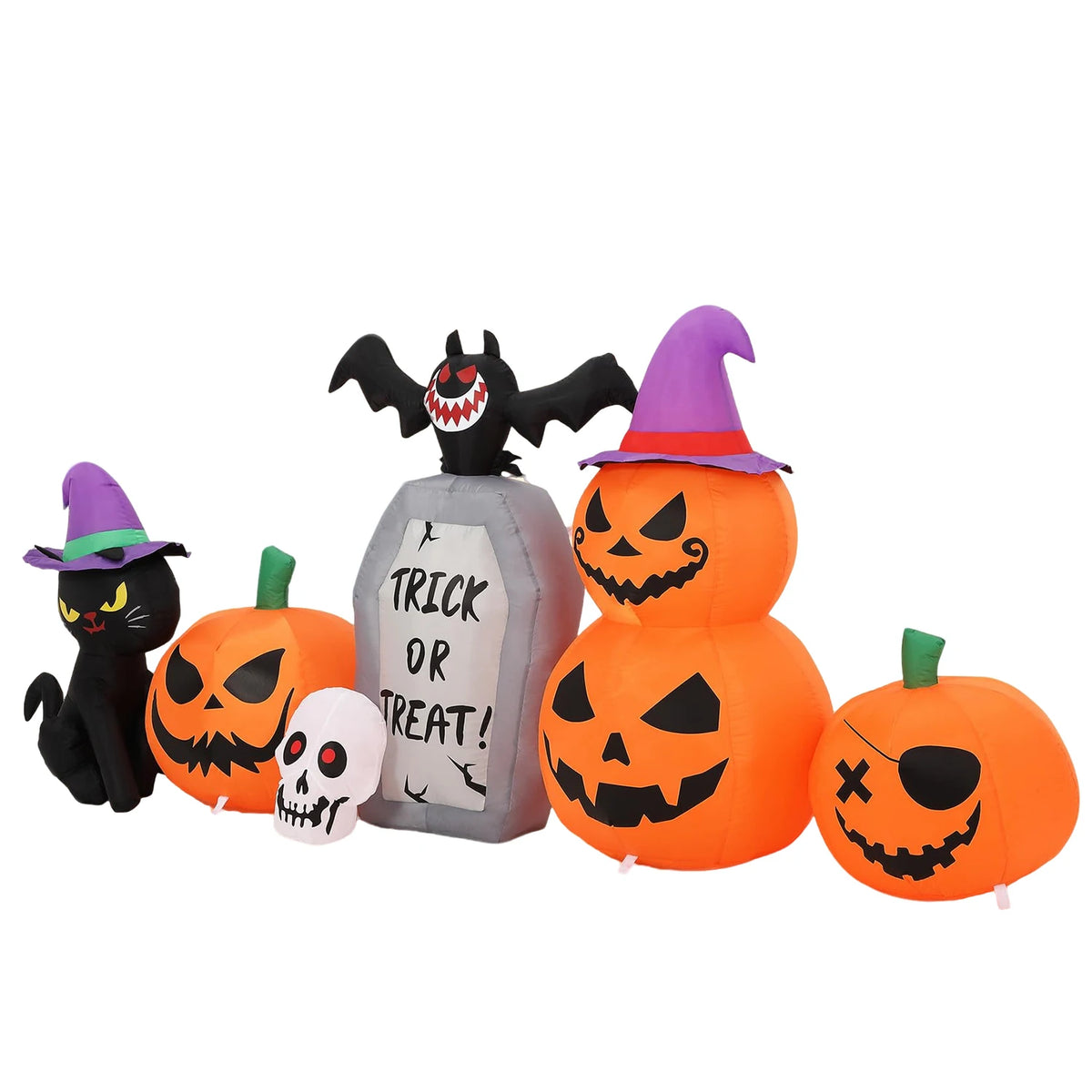 8ft Halloween Pumpkin Black Cat Tombstone Inflatable Yard Decor With Led Lights, Blow Up Outdoor Decoration For Lawn Garden Porch Party