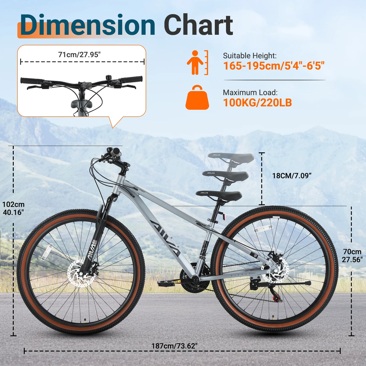 AIVA MT29FS2 29 Inch Hardtail MTB, 21 Speed Mountain Bike, Adult Bicycle, Lightweight Aluminum Frame, Suspension Fork, Front & Rear Disc Brakes