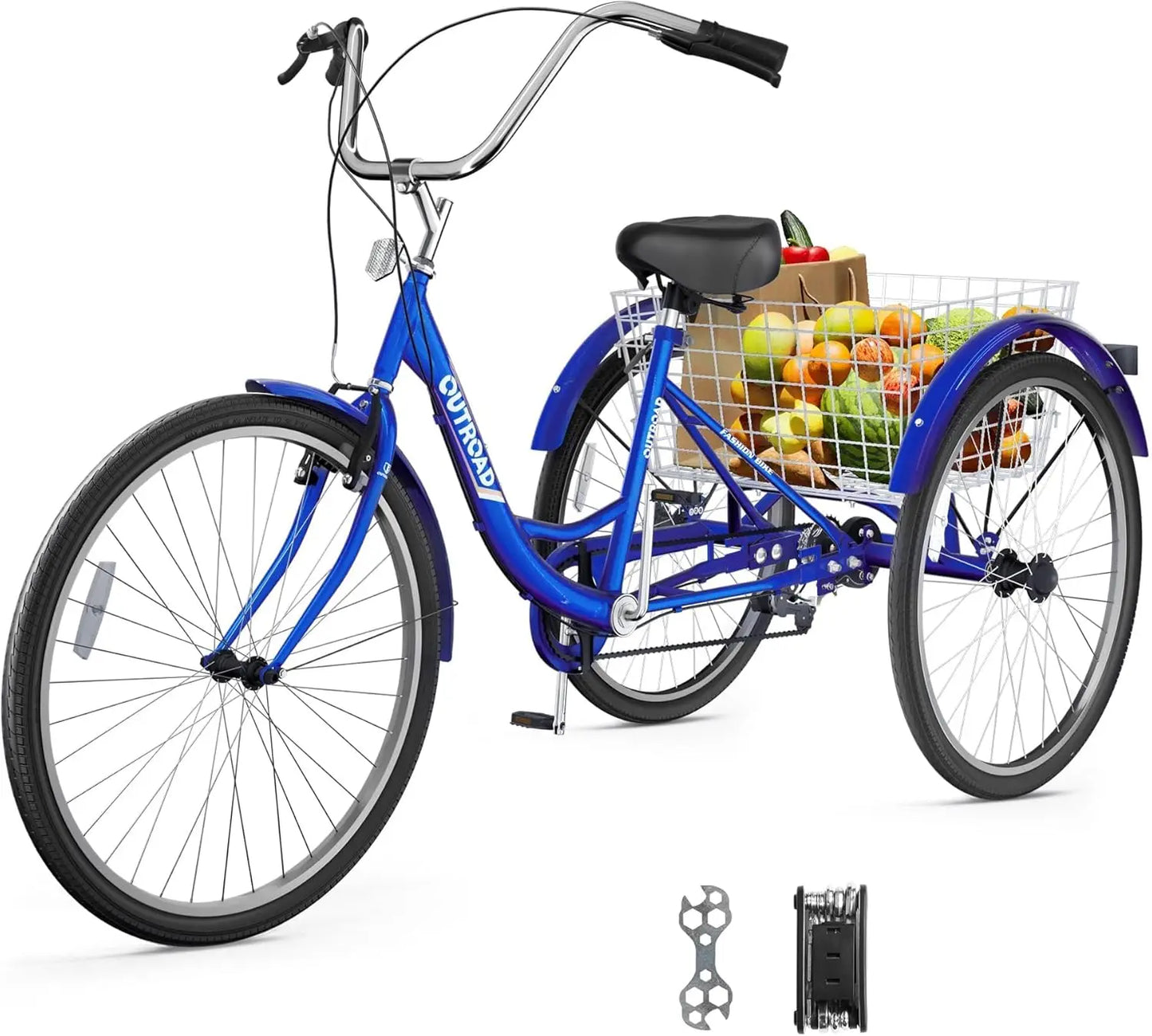 Adult Tricycle with Large Basket 24 Inch, Stable 3 Wheel Cruise Bicycle for Shopping, Long delivery time, Customized
