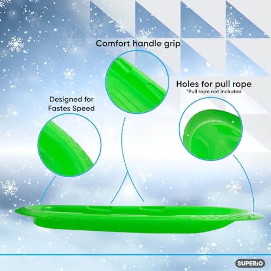 Toboggan Snow Sleds for and Adults 2 Pack Heavy Duty Plastic Sliders with Handles and Hole for Pull Ropes- Kid and Adult Winter