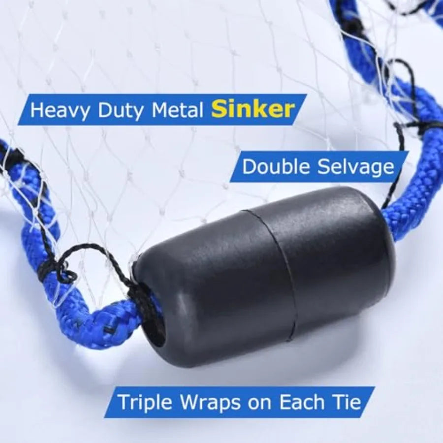 American Fishing Cast Net for Freshwater Saltwater Bait Fish Shrimp Trap 3ft-12ft Radius 1/4-3/8inch Mesh Size Blue Castnet wit