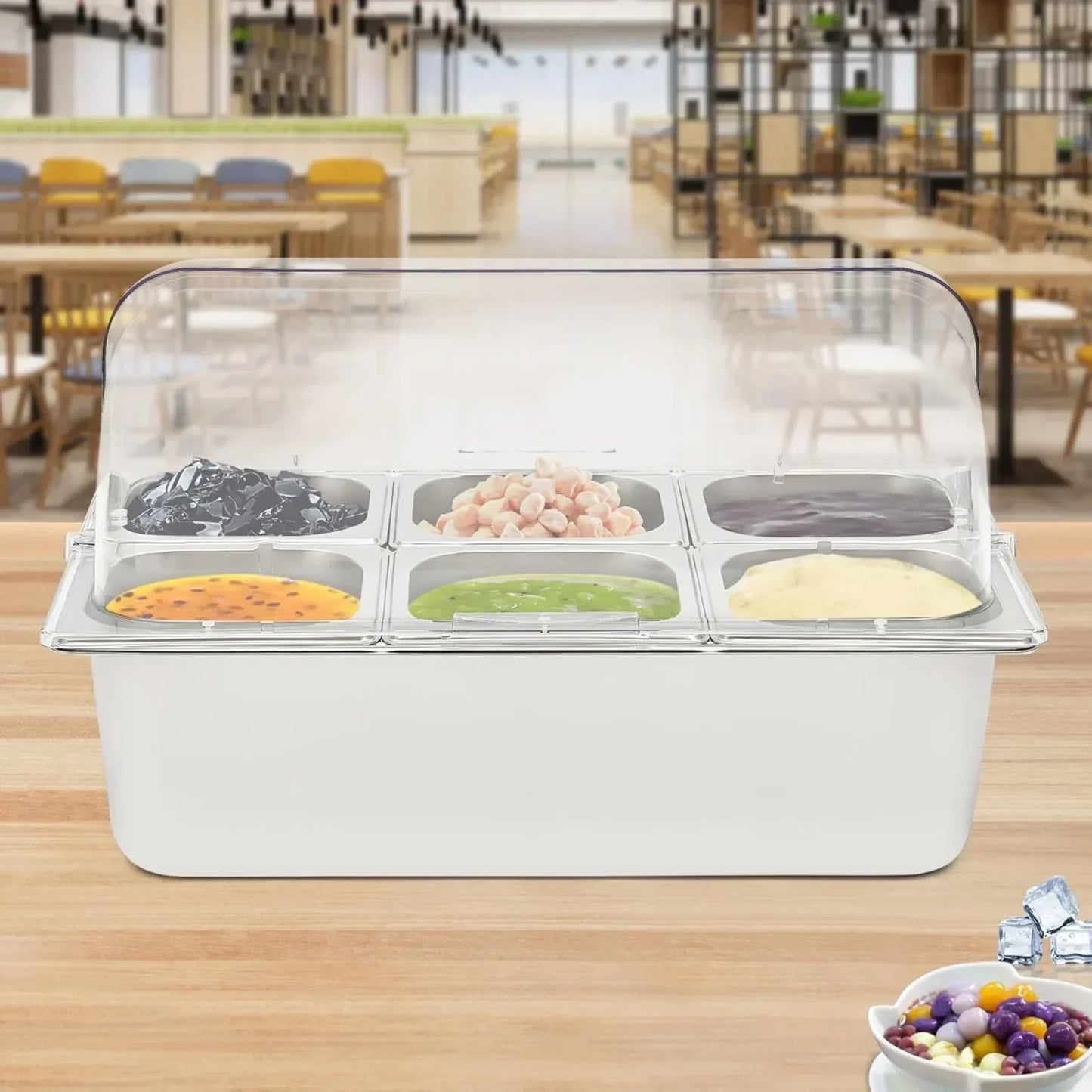 6-grid Stainless Steel Food Display Stand with Lid, Detachable Buffet Serving Plates for Restaurant Cafeteria Kitchen Countertop