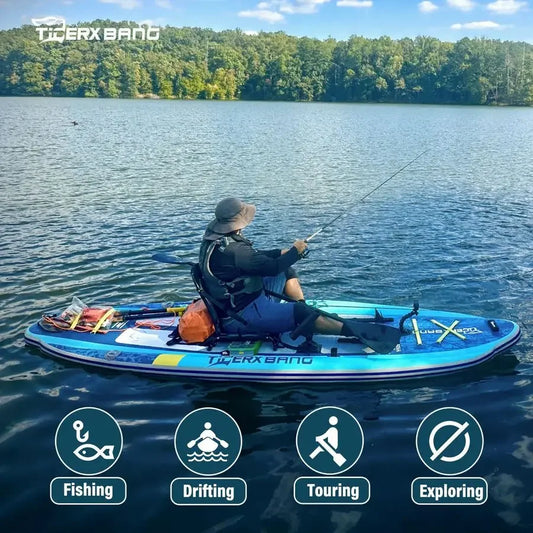 Inflatable Fishing Kayak, HighPerformance Inflatable KayakIdeal for Water Fishing Activities, Equipped with Comfortable Seats a