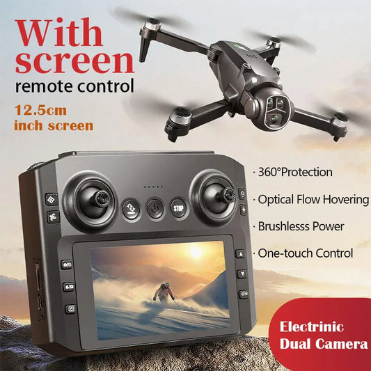 Dual Camera Screen-Controlled Brushless Motor RC Airplane Toy Foldable Drone for Aerial Photography