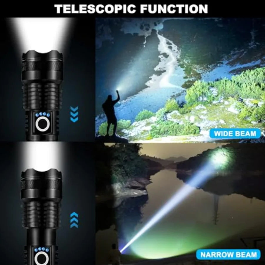 4 Pack Rechargeable LED Flashlights High Lumens, 99, 000LM Super Bright Flashlight, Adjustable Powerful Flash Light with USB Ca