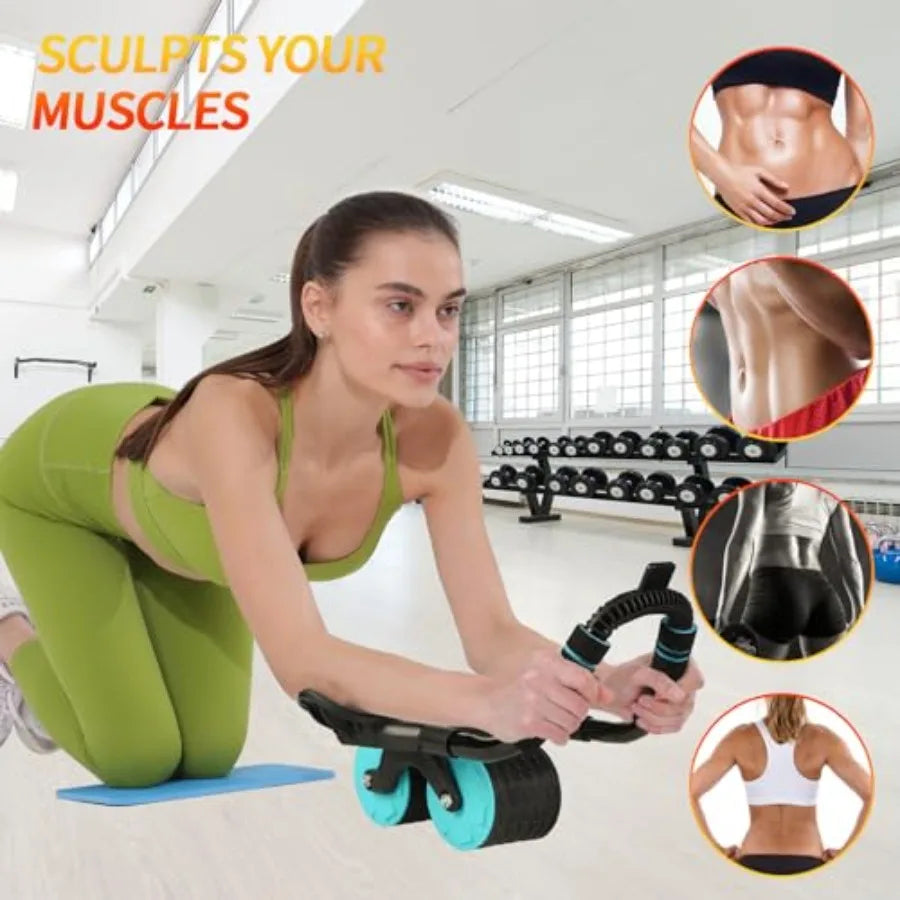 Wheel with Timer Knee Mat for Core Workout Home Gym Exercise Equipment with Elbow Support in Black for Women Men Stre