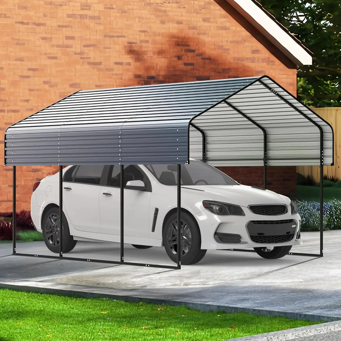 10'x15' Heavy Duty Metal Carport, Outdoor Garage Car Shelter Shade with Heavier Frame, Galvanized Roof for Car and, Customized