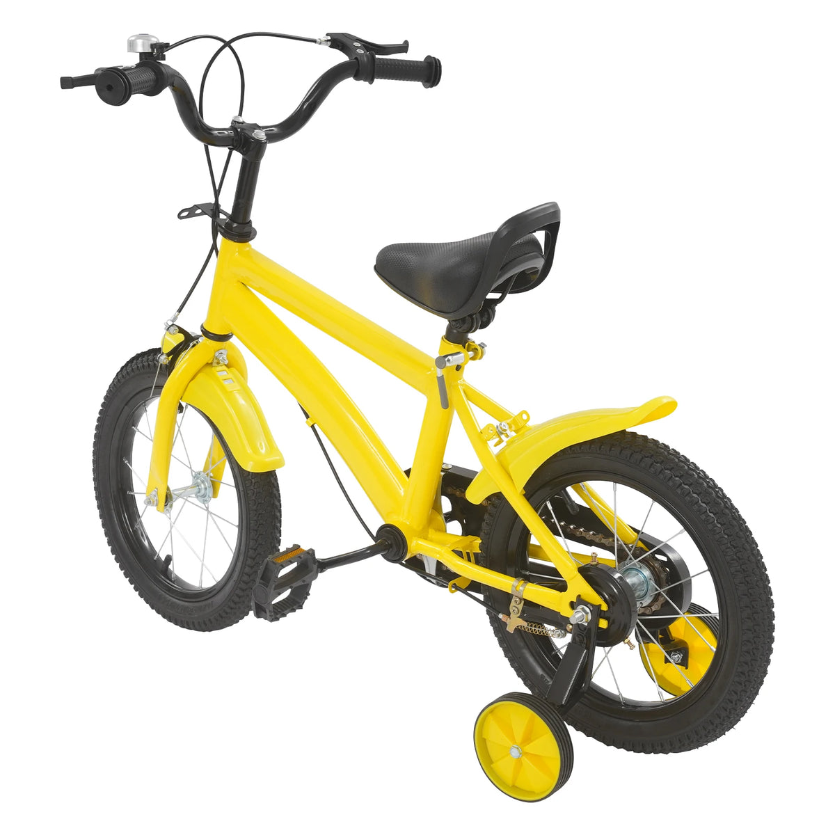 14 Inch Kids Bike – Training Wheels – Adjustable Seat & Handlebar – Chain Guard – Yellow Black – Children Bicycle for Boys Girls