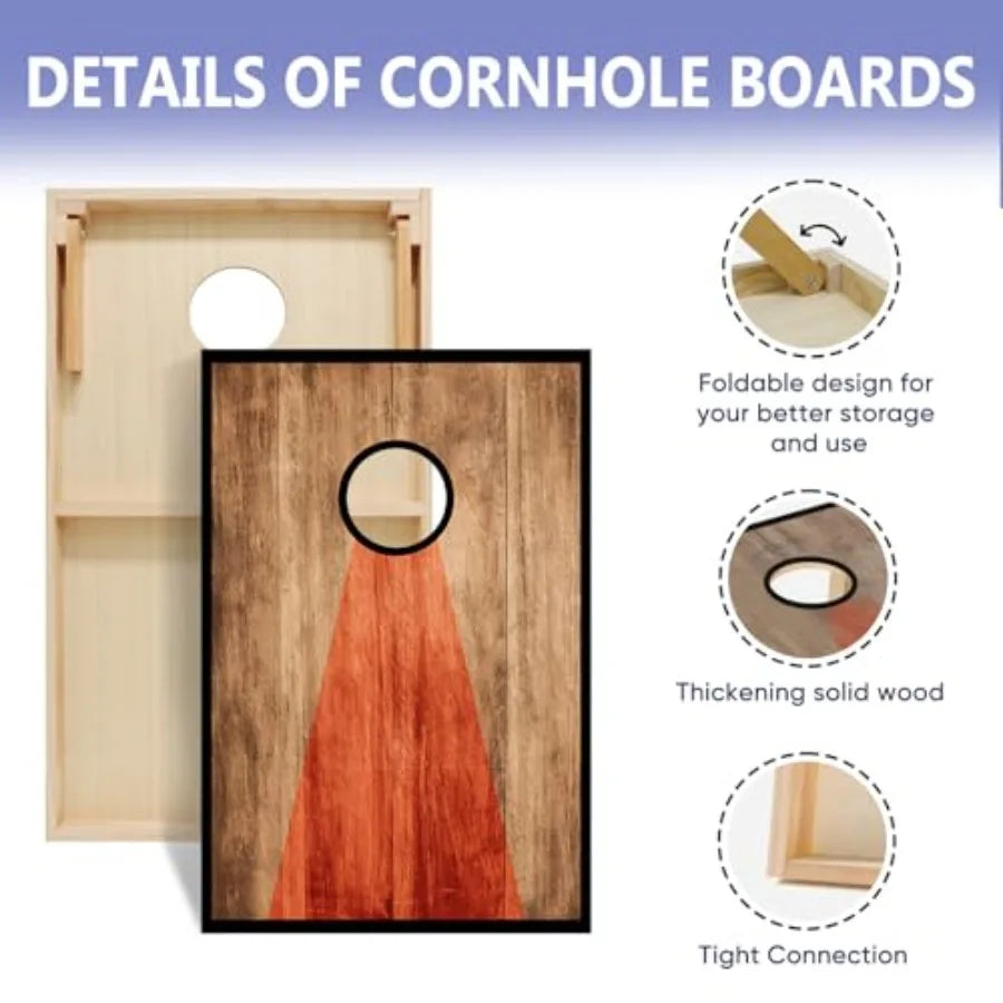 Cornhole Board Set Regulation Size 4 x 2FT/3 x 2Feet Solid Wood Corn Hole Game Set with 8 Bean Bags 2 Cornhole Boards and 1 Car