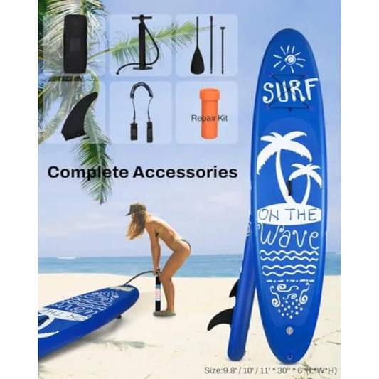 SURF Pattern Inflatable Upright Paddle Board for Adults and Teenagers Lightweight PVC Material Blue-Gray Includes Detachable Fi