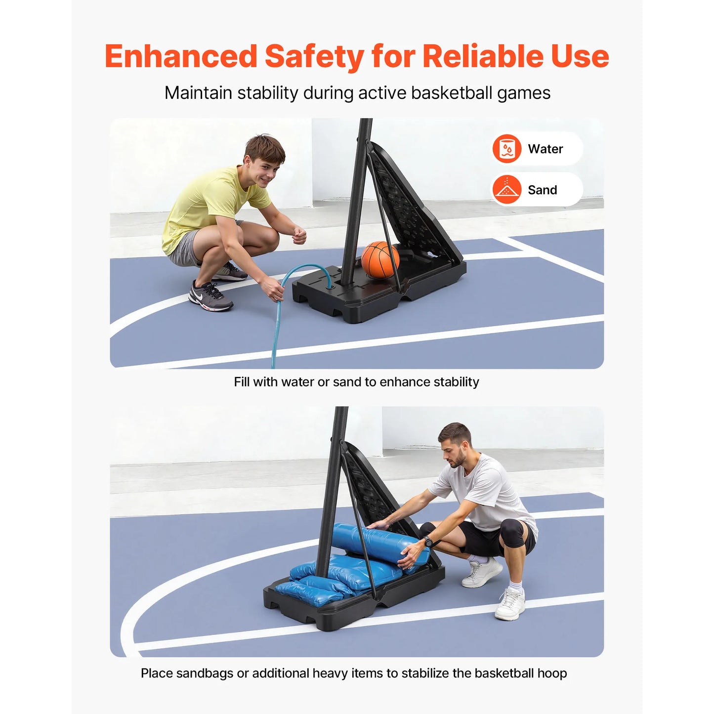 SucceBuy Portable Basketball Stand Height Adjustment Basketball Hoop & Goal Basketballs Hoop with 44 -54 inch PC Backboard