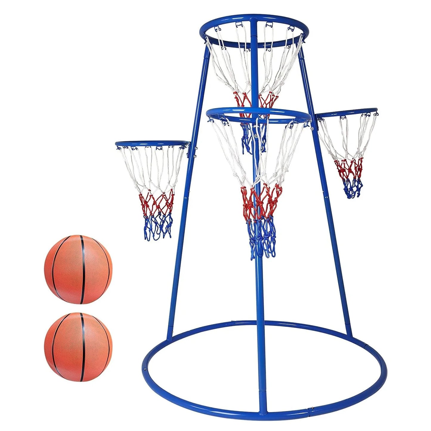 Kids Basketball Hoop Set with 4 Hoops, Basketball Game with Ball Return Net, 4 Balls & Pump Included, Fun Sports Toy for Ages 3+