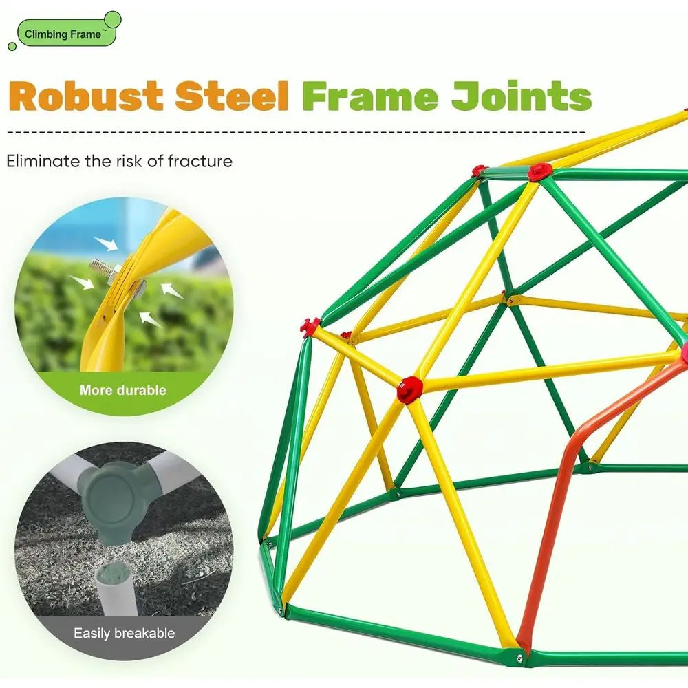 10FT Climbing Dome, Outdoor Wide Door Dome Climber for Kids Supporting 1000 lbs, Easy Assembly Playground Jungle Gym Back