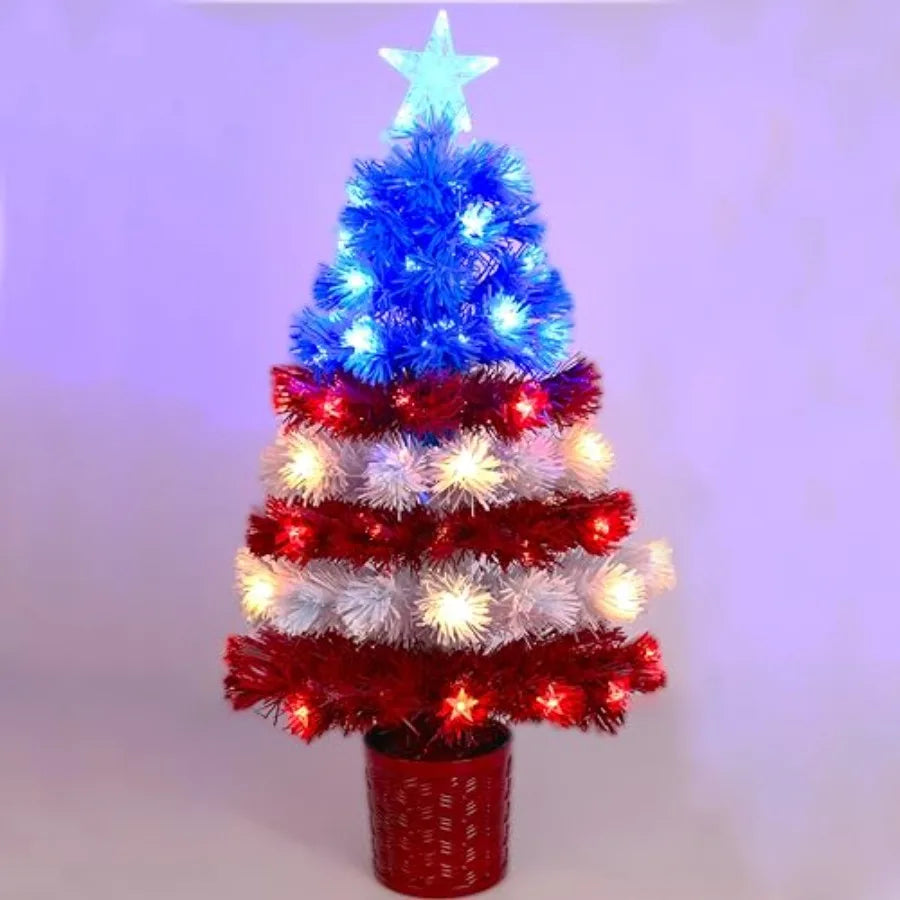 ® 36" Fibre Optic LED American Flag Tree - Red White and Blue Decoration for The 250th Anniversary of USA Independence Day - Ju