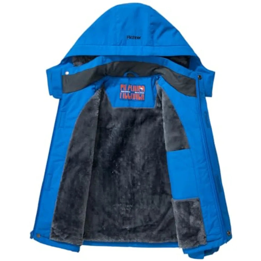 Boy's Ski Jacket Waterproof Winter Coat Kid's Fleece Snowboarding Jacket with Detachable Hood and Reflective Strips
