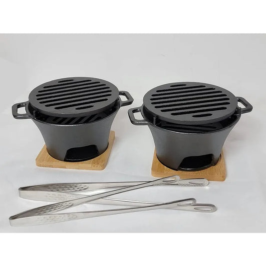 HAWOK Cast Iron Smores Grill Mini Hibachi Grill Mini Portable Hibachi Stove Set of 2 for Outdoor Camping Backyard BBQ Picnic an