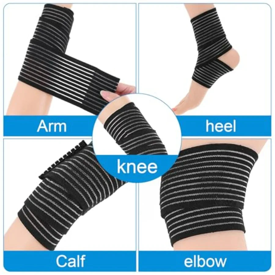 Black Elastic Ankle Compression Bandage 4PCS Adjustable Breathable Arch Support Wraps for Ligament Stabilisation during Sports