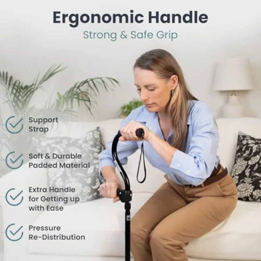 Quad Cane 300LB - Adjustable Walking Cane with A Large 4 Pronged Base for Extra Balance and Stability Walking Canes for Seniors