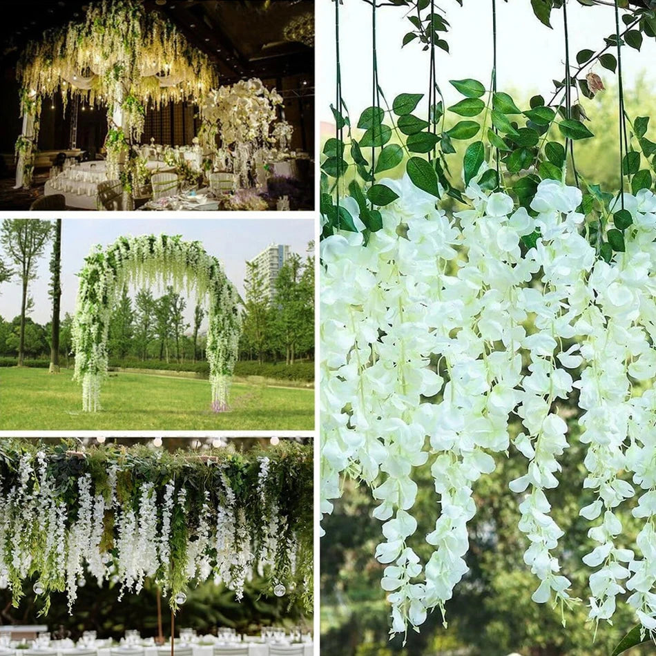 15/30Pcs Artificiales Wisteria Hanging Flowers, 43 Inch Fake Hanging Flowers, Wisteria Artificiales Garland for Home Wedding