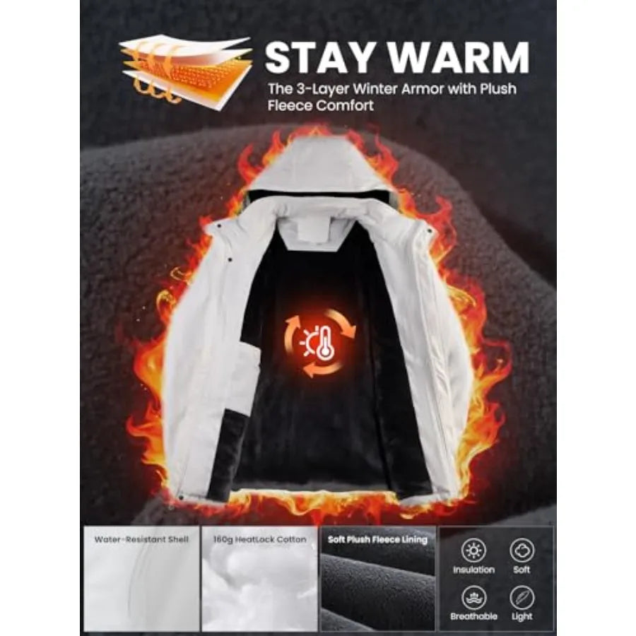 Men's Winter CoatsWater Resistant Warm Insulated Hooded Parka Jacket with Fleece Lined for Snow Ski