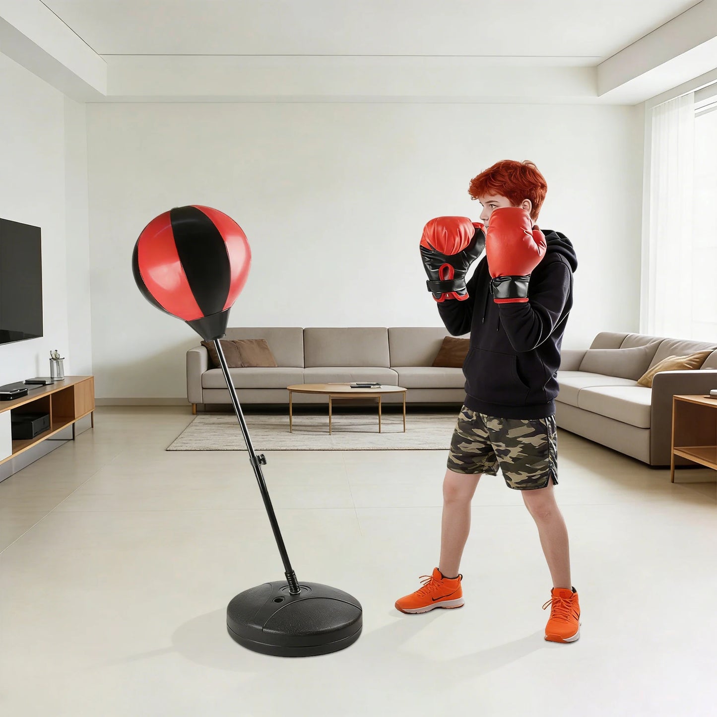 Boxing Speed Ball, Inflatable Boxing Punching Ball, Punching Bag with Adjustable Height Stand