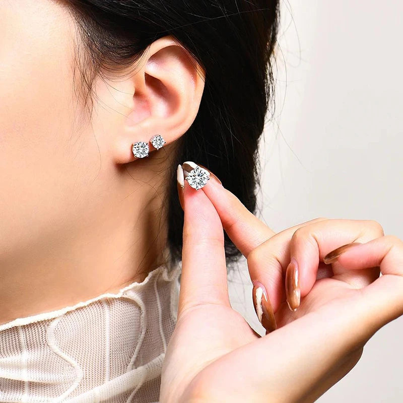 ATTAGEMS S925 Sterling Silver D VVS1 Moissanite Four Claw Earrings For Women Man Sparkling Wedding Jewelry Trendy Stud Earrings