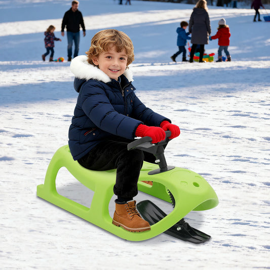 Single Rider Snow Sled, PE Winter Sleigh with Iron Runners, Outdoor Snow Sled for Toddlers & Kids Bearing Capacity 220.46 lbs