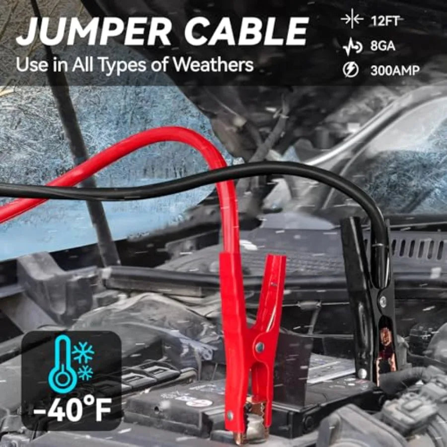 Car Emergency Safety Kit Bag with Digital Air Compressor Jumper Cables First Aid Kit Winter Vehicle Roadside Safety Kit with De