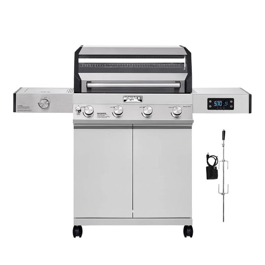 Denali 405 4-Burner Liquid Propane Gas Smart bbq Grill Stainless Steel with Rotisserie Kit(2 items), Customized