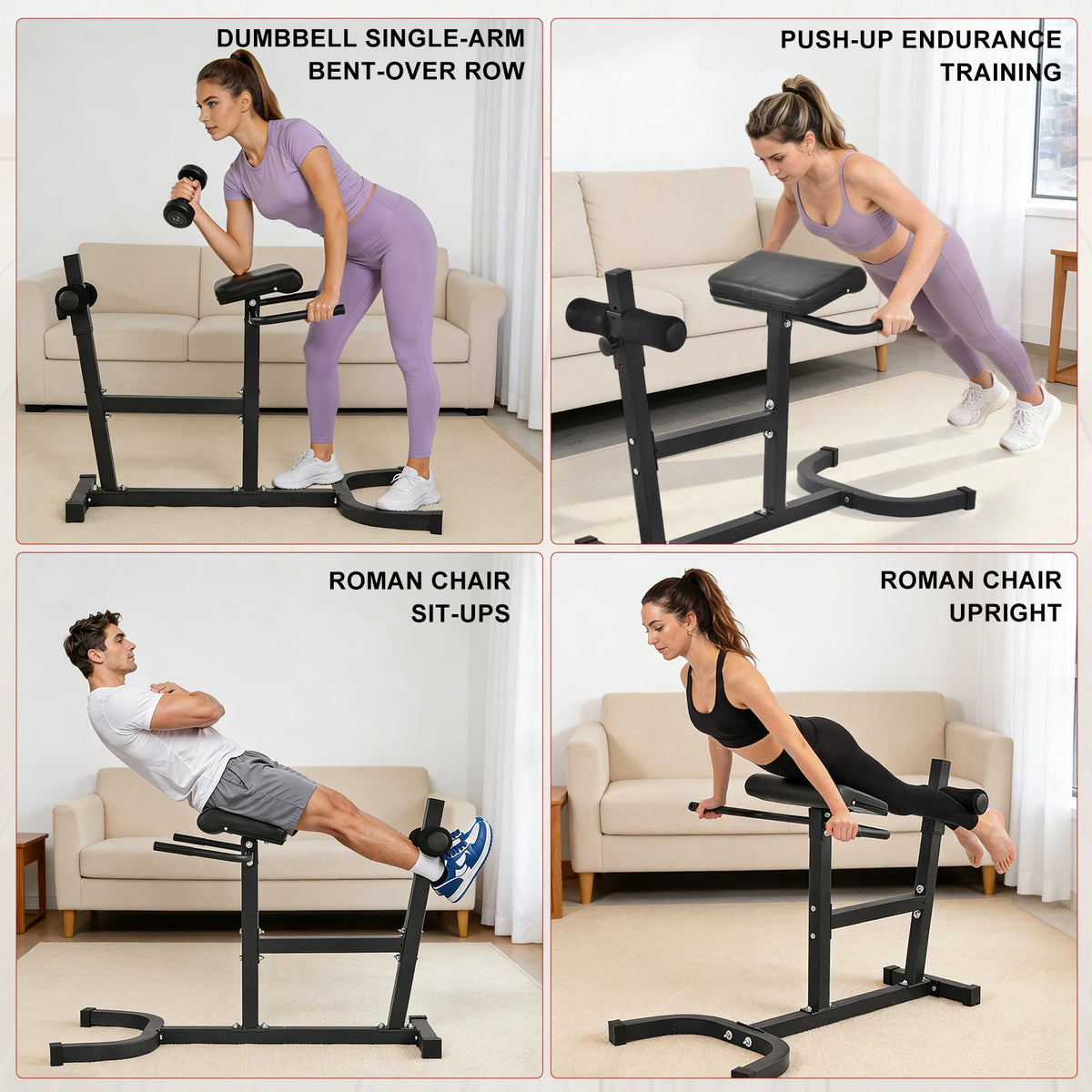 Roman Chair Hyperextension Bench, Adjustable 6-Level Back Extension Machine for Home Gym, Foldable Workout Equipment for Glutes Hamstrings Lower Back Core Hips Abs, Heavy Duty 440 LBS Weight Capacity