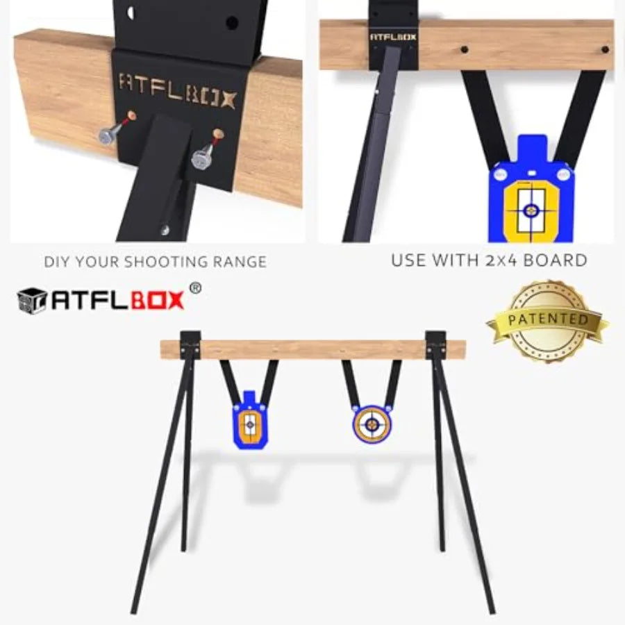 AR500 Steel Target Set for Shooting Stand System with 63 Inch Adjustable Height 3 8 Inch Thick Silhouette and Gong Targ