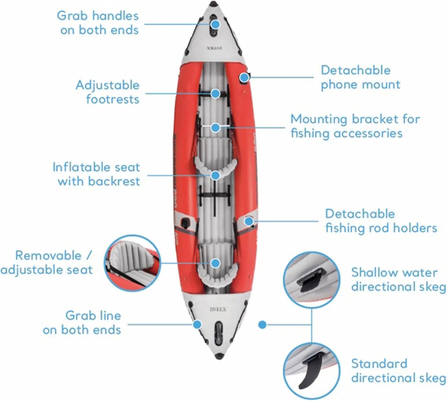 68309EP Excursion Pro K2 Inflatable Kayak Set: Includes Deluxe 86in Kayak Paddles and High-Output Pump – SuperTough PVC